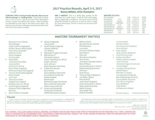 2017 Spectator Guide and Pairing Sheets (Won By Sergio Garcia) - Picture 2 of 7