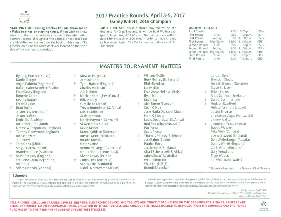 Guía del espectador 2017 y hojas de emparejamiento (ganado por Sergio García) Foto 2 de 4