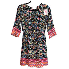 Everly Colorful Floral 3/4 Sleeve Dress Size S Elastic Waist New with Tag