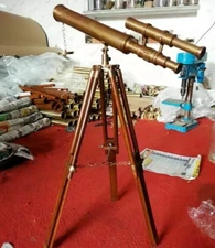 Antique Brass Telescope 18" Wooden Tripod - US Navy Marine Collectible
