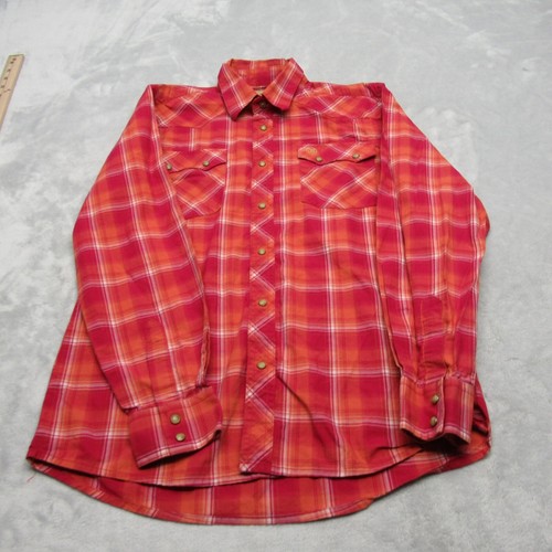 Vintage Wrangler Pearl Snap Shirt Youth XL Orange Plaid Long Sleeve Button Rodeo - Picture 2 of 14