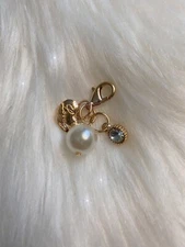 Gold Color Zipper Pull Purse Charm Heart Charm Faux Pearl Rhinestones New