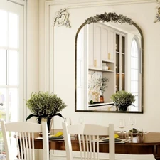 Vintage Mirror Arched Wall Mirrors Brass Carved Arched Mirror with Metal Frame