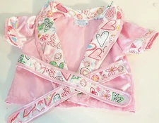 Build a Bear Workshop BABW Pink Satin Silky Robe Hearts Flowers Belt