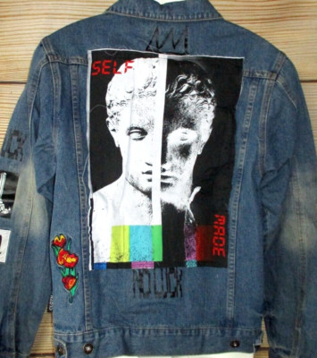 MENS BROOKLYN CLOTH DAVID SCULPTURE DISTRESSED DENIM JACKET SIZE S