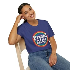 Proud Ally Unisex Softstyle T-Shirt - Vibrant Gay Pride Tee, LGBTQ+ Support 