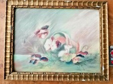 Ancien tableau de fleurs pastel signé cadre doré début 20 ème