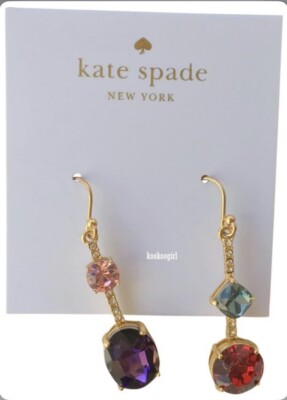 $58 Kate Spade Bright Ideas BLUE Gold Plated Stone Hoop/ Drop Earrings #4 