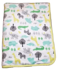 Carters Safari Baby Blanket Donkey Elephant Giraffe White Sherpa Yellow Aqua  