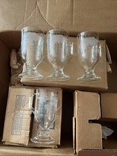 4 Vintage Nestle Nescafe Irish Coffee Mugs World Globe Map Footed Glass 1970