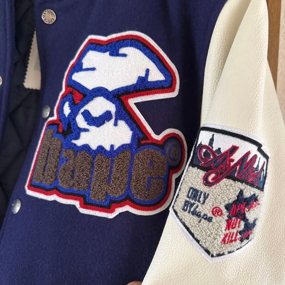 BAPE Reissue Leather Varsity Jacket Early Design NIGO Harajuku 90s 2000s Japan - Image 3 of 4