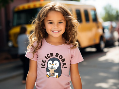 Ice Ice Boba Tea Pinguin  Animal Print Girl Summer T-Shirt Kinder Shirts Kids