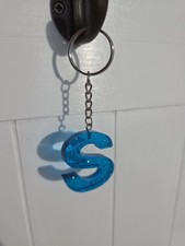 Initial New Block Letter S Resin Blue W Sparkle Key Chain