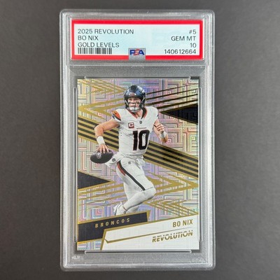 2025 Panini Revolution Bo Nix Gold Levels #10/10 Jersey # Broncos PSA 10 POP 1