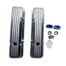 1 Set Polished Aluminum Nostalgic Short Retro Finned Valve Covers With