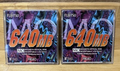 Lot Of 2 Fujitsu 3.5inch 640MB Rewritable MO Disks (90mm) SEALED