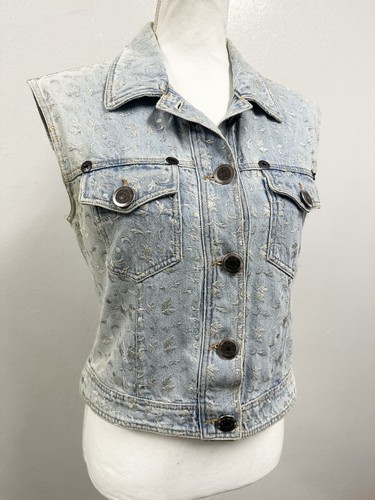 Moschino Jeans, Vintage Moschino Jeans Couture Floral Embroidered Denim Vest Made In Italy