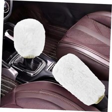 2PCS Fluffy Car Gear Shift Knob Cover  Handbrake Cover, Soft Plush Hand White