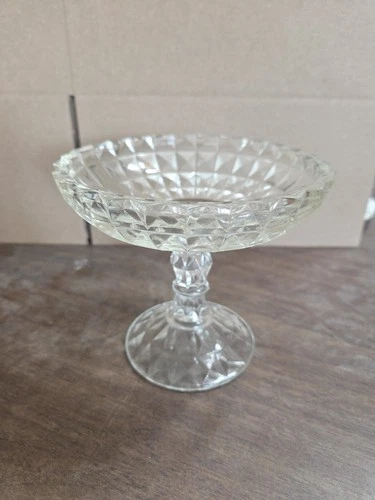 Vintage Jeannette Glass Windsor Pattern  Clear Depression Glass Pedestal Compote