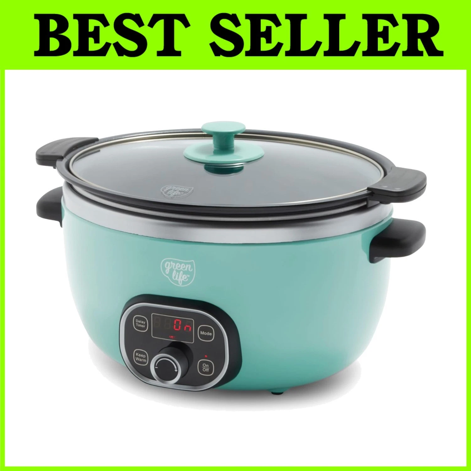PFAS-Free 6QT Ceramic Slow Cooker, Programmable, Turquoise