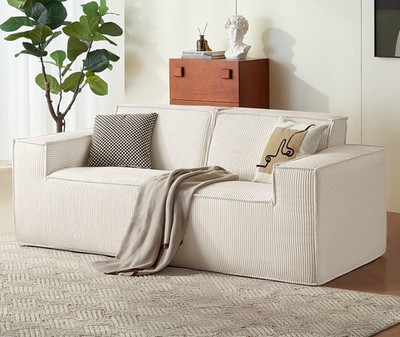 Beige Modular 2-Seat Loveseat Sofa - Comfy Corduroy Cloud Couch, No Assembly