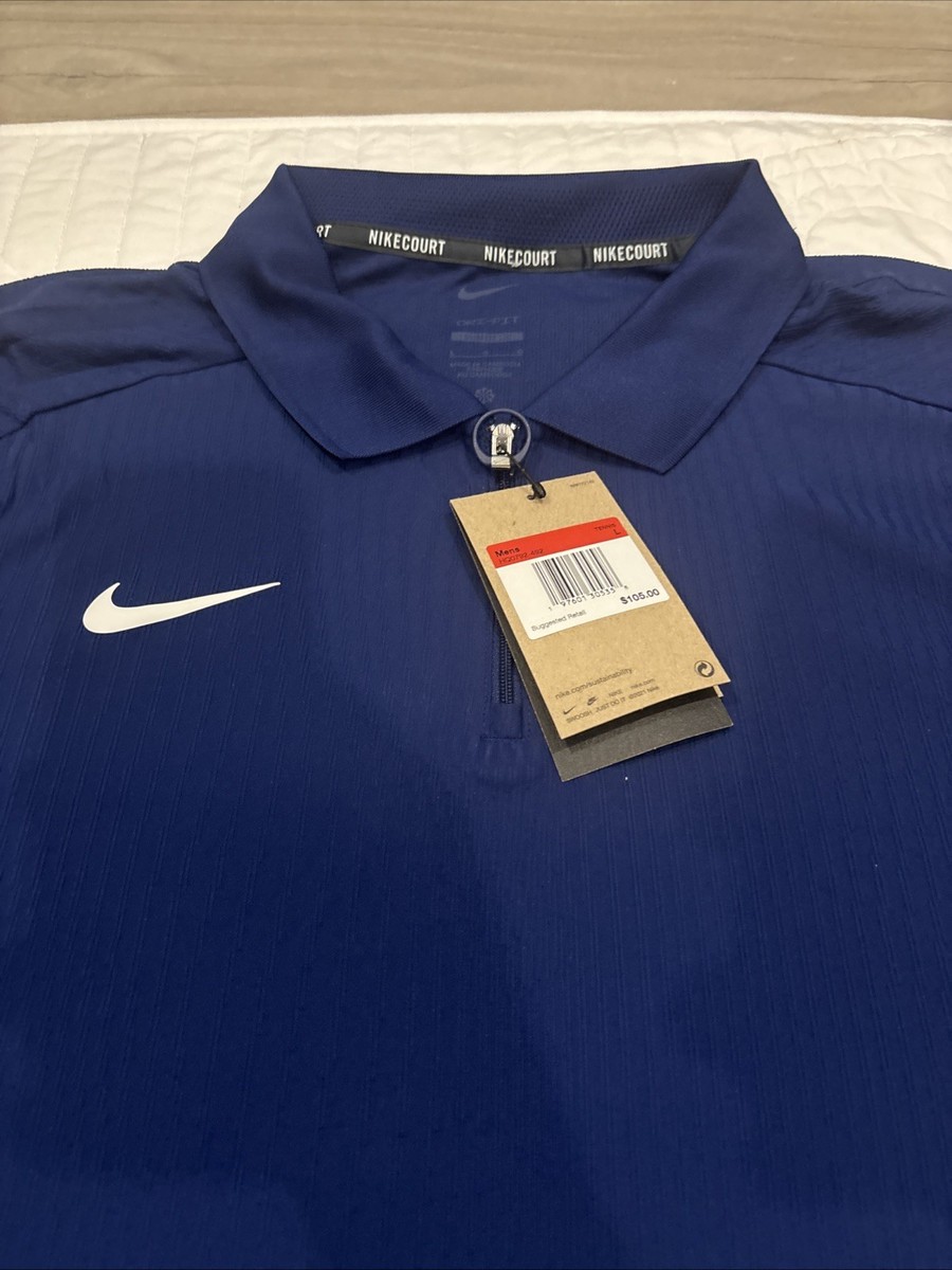 Nike Court Slam Large Slim ADV Tennis Polo Blue HQ0792-492 NWT