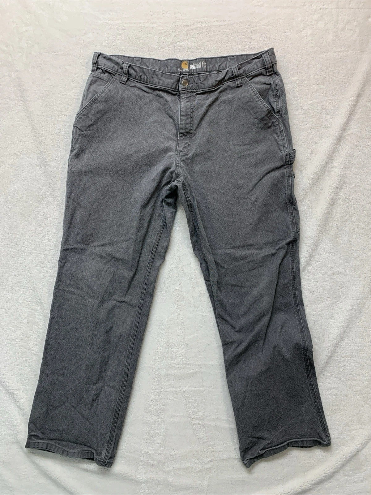 Carhartt Pants Mens 42x30 Gray Relaxed Fit Canvas Utility Carpenter 103279 GVL