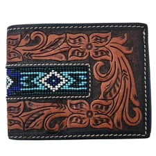 Twisted X Bifold Wallet XH-246B Beaded Inlay Tooled Leather Chestnut Western