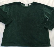 WOMEN VENEZIA VITALE GREEN VELOUR PULL-OVER LONG SLEEVE BLOUSE HOLIDAY TOP 18/20
