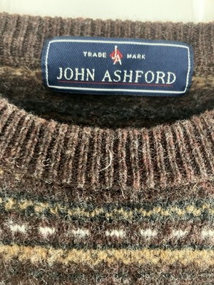 Vintage John Ashford Merino 100% Lambswool Fair Isle Sweater Brown Sweater 