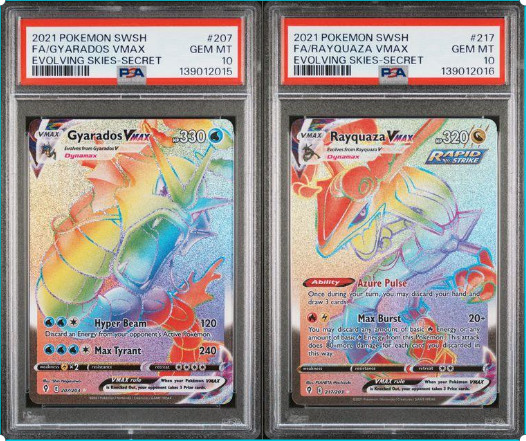 SEQUENTIAL PSA 10 GYARADOS 207 RAYQUAZA VMAX 217 EVOLVING SKIES RAINBOW POKEMON