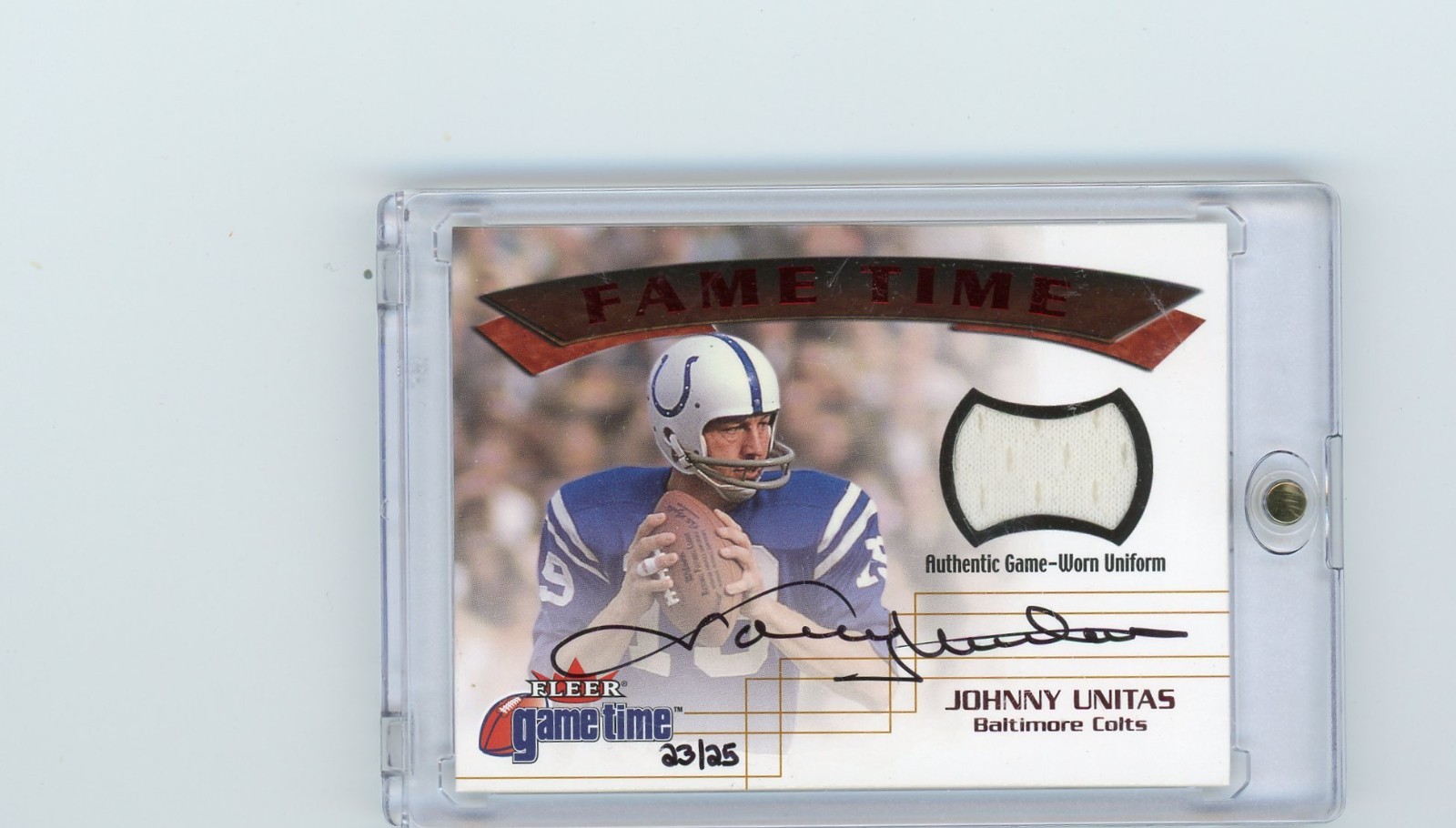 2001 Fleer Game Time JOHNNY UNITAS GAME USED AUTO JERSEY 23/25 FOOTBALL Card
