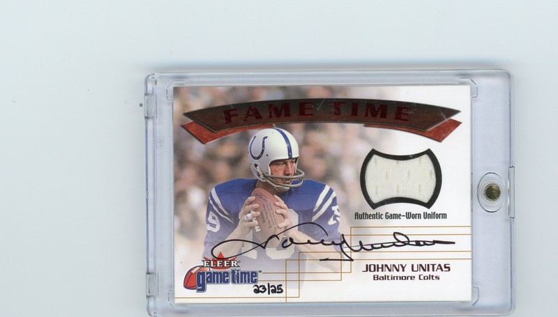 2001 Fleer Game Time JOHNNY UNITAS GAME USED AUTO JERSEY 23/25 FOOTBALL Card