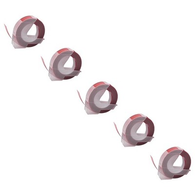 5x 3D Schriftband für Dymo Office-Mate II Omega Weiß/Rot 9mm 3m