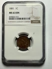 1881 Indian Head Cent MS 63 BN
