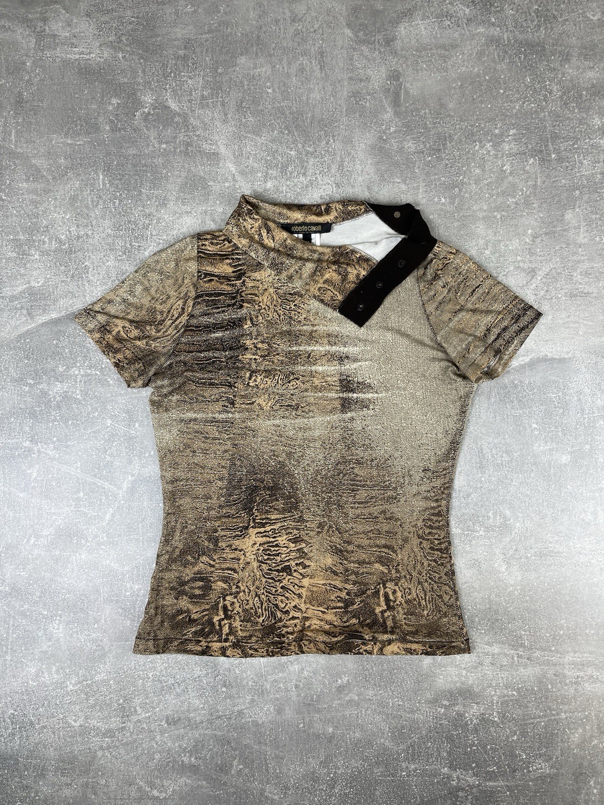 Roberto Cavalli Avant Garde Textured Print High Neck Top Brown Beige Size XS IT