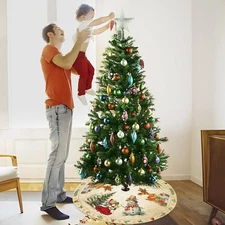 Vintage Christmas Decorations Tree Skirt 48 Inch Retro Sika Deer Xmas Tree Mat V