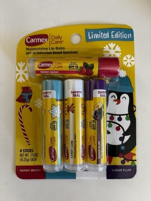 Carmex Limited Edition Daily Care Moisturizing Lip Balm SPF 15 4 Pack Holiday