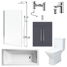 Complete Bathroom Suite Bath Tub Chrome Taps  Shower Screen Toilet Vanity Sink