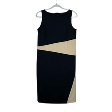 Ann Taylor Women 6 Colorblock Black Tan Beige Midi Dress Office Career Corporate