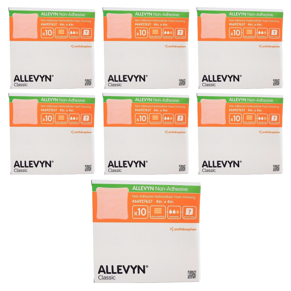 Vestiti in schiuma non adesivi Smith & Nephew Allevyn 4" x 4" - Astuccio da 70 assorbenti