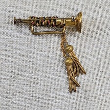 Antique Civil War Boogie Woogie Bugle Boy Trumpet Pin Brooch with Tassels