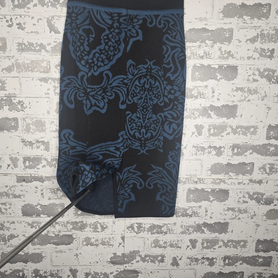 Falda Wolford Mujer 4 Negra y Azul Damasco Elastizada Lana Seda Mezcla Cachemira De Colección Foto 4 de 4