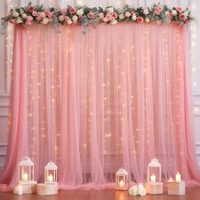 10x10 FT Dusty Rose Tulle Backdrop Curtain With Light Sheer Photo Drape Party