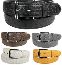 MEN FAUX OSTRICH SKIN GENUINE LEATHER STITCHED BELT w BELT BUCKLE - SIZE M L XL