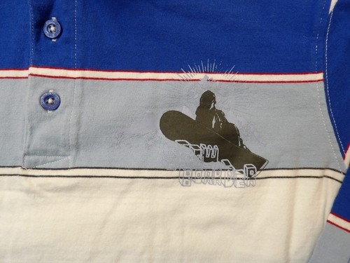 Y2K Old Navy Vintage SNOWBOARDER Long Sleeve Blue Striped Sz. XL Polo Tee Shirt - Picture 4 of 9