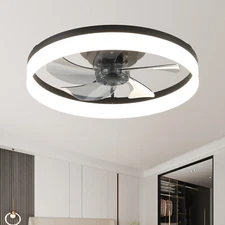20'' Reversible Low Profile LED Kit Ceiling Dimmable Fan Light Flush Mount Black