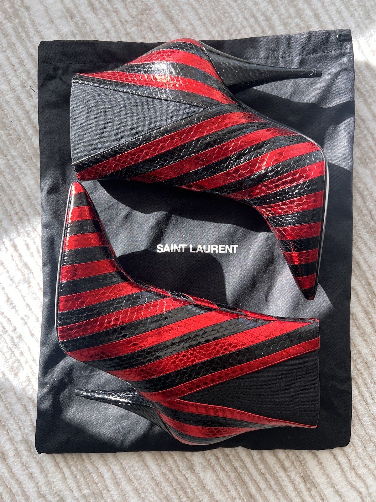 STIVALETTI AUTENTICI YSL SAINT LAURENT ROSSI METALLIZZATI NERI E NUOVI CON ETICHETTE TAGLIA 37 7