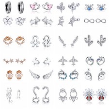 Real 925 Sterling Silver Flower Princess Crown CZ Ear Studs Earrings Girls Gifts