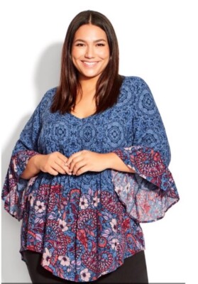 Evans Top Gr. 18 blau Paisleymuster Tunika Abby Biesen NEU mit Etikett